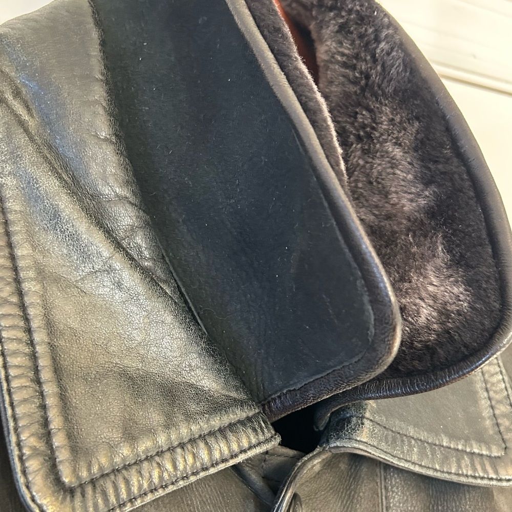 Upstar Black Nubuck Leather Jacket With Removable 100% Shearling Liner - Picture 4 of 13